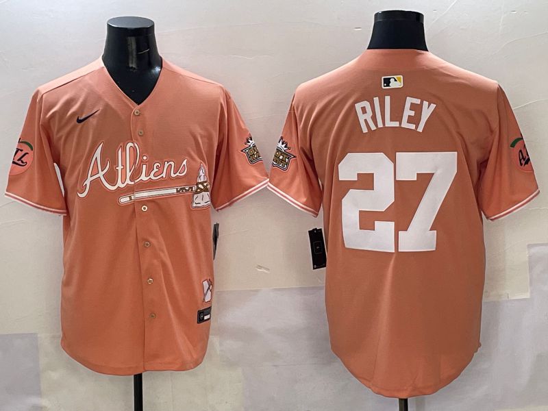 Men Atlanta Braves #27 Riley Orange Five generations Joint Name 2025 Nike MLB Jersey style 1